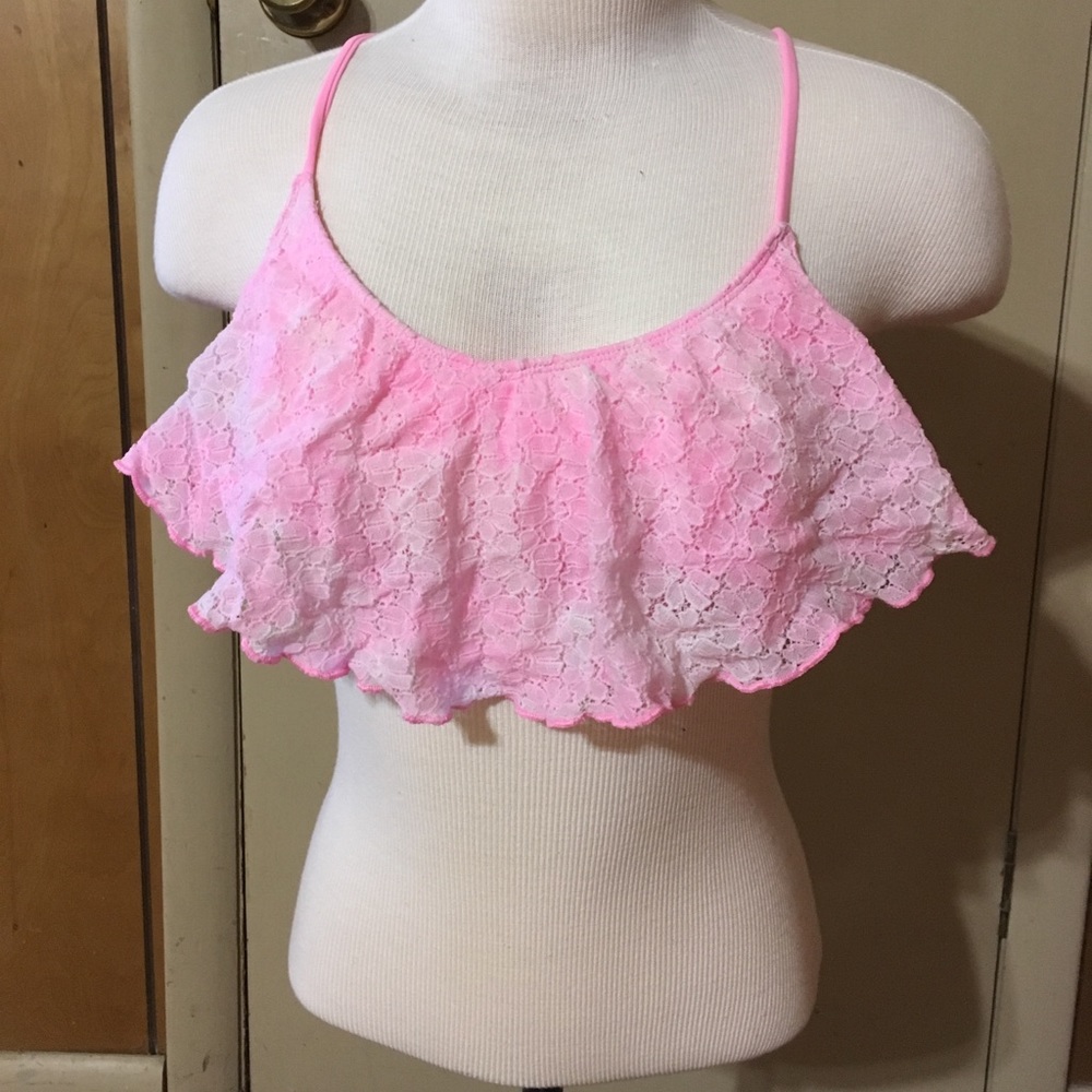 Hollister Pink Lace Ruffled Bikini Top
